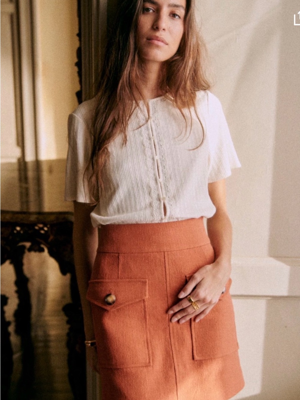 Sezane Gillyne Skirt Brick Orange Pocket mini Skirt